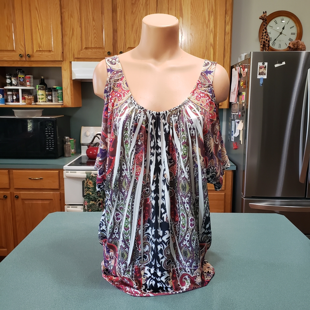 Unity World Wear Cold Shoulder Multicolor Paisley Top
